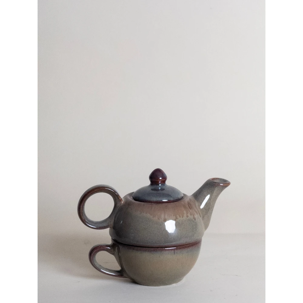Earthy Grey Reactive Glaze Ceramic Tea for One Set
