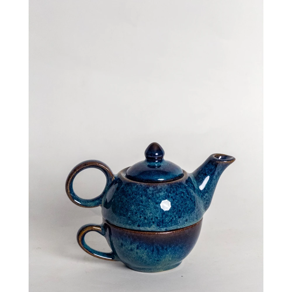 Ocean Blue Glazed Ceramic Tea for One Set