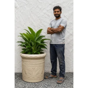 Ivory Palm Relief Ceramic Planter