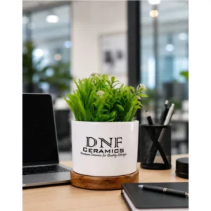 DNF Signature Ceramic Desk Planter with Wooden Base