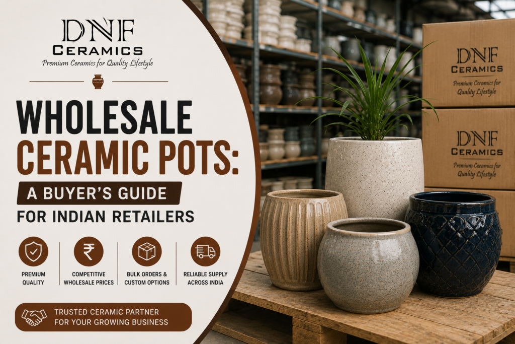 Wholesale ceramic pots and planters for Indian retailers featuring bulk ceramic products from reliable manufacturers and suppliers.
