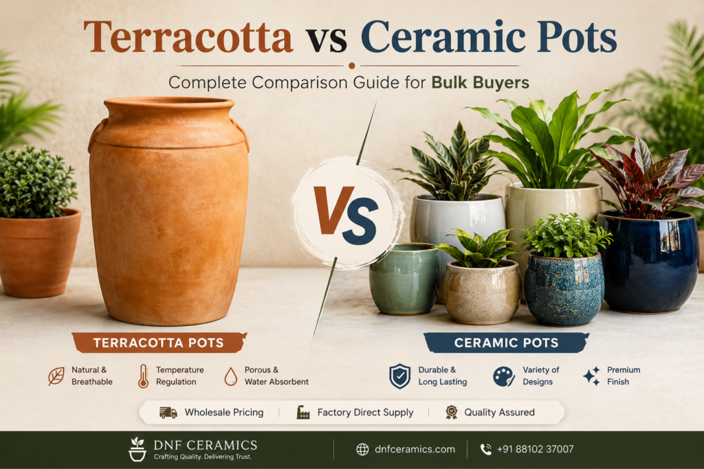 terracotta and ceramic pots