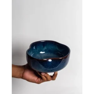 Handcrafted Blue Crater Glaze Ceramic Bowl