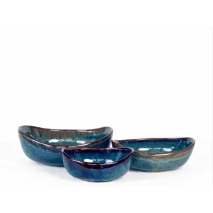 Blue Green Reactive Glaze Ceramic Bowl Set