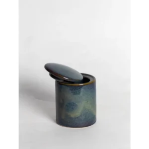 Handcrafted Blue Reactive Glaze Ceramic Storage Jar with Lid