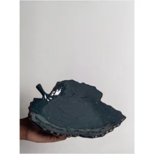 Blue Leaf-Shaped Ceramic Serving Platter