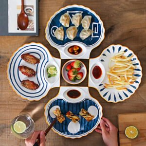 Blue & White Ceramic Multi-Compartment Serving Platter Set