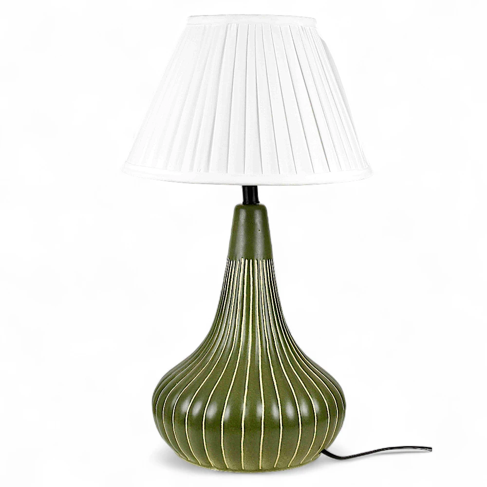 Olive Green Ribbed Ceramic Table Lamp