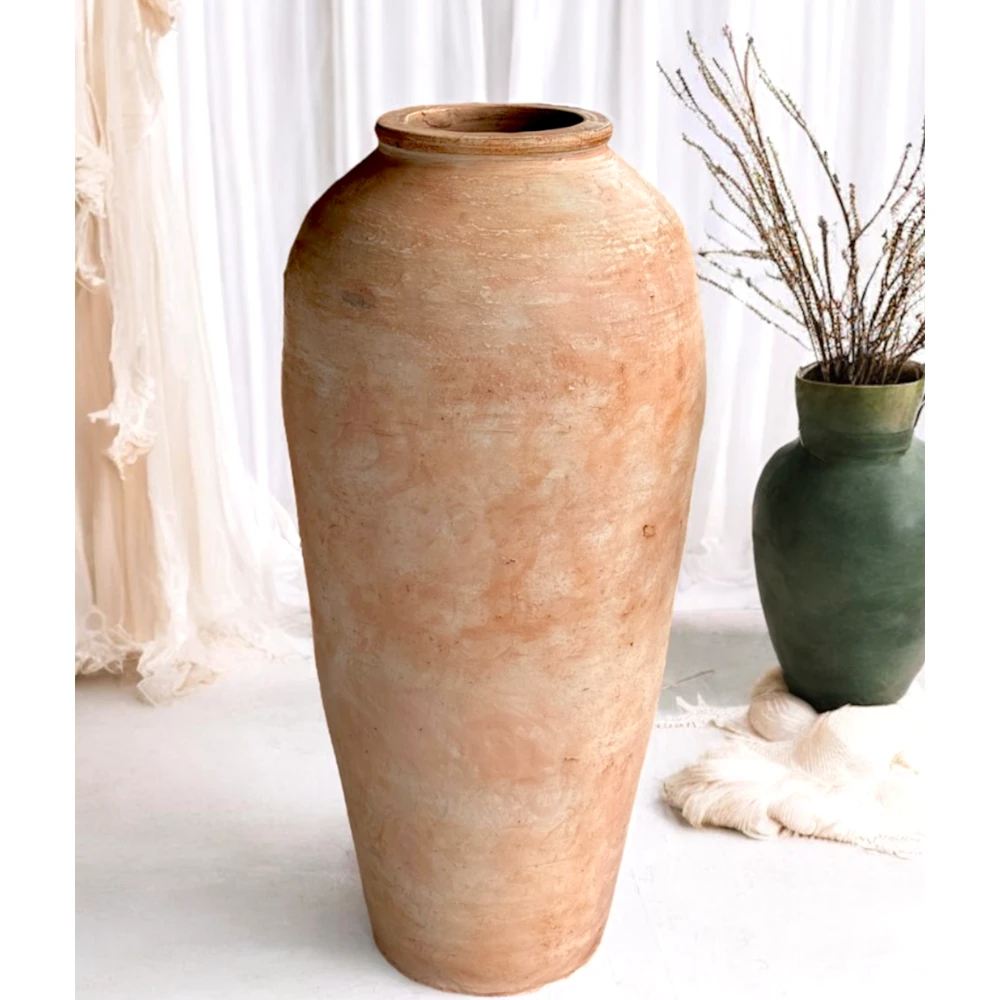 Tall Terracotta Rustic Ceramic Planter – Handcrafted Vintage Pot for Indoor & Outdoor