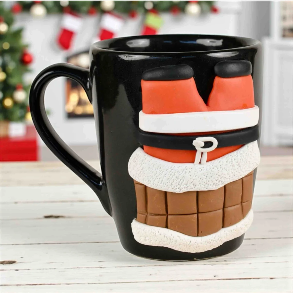 "New Christmas Edition - Santa Claus in Chimney Black Ceramic Mug