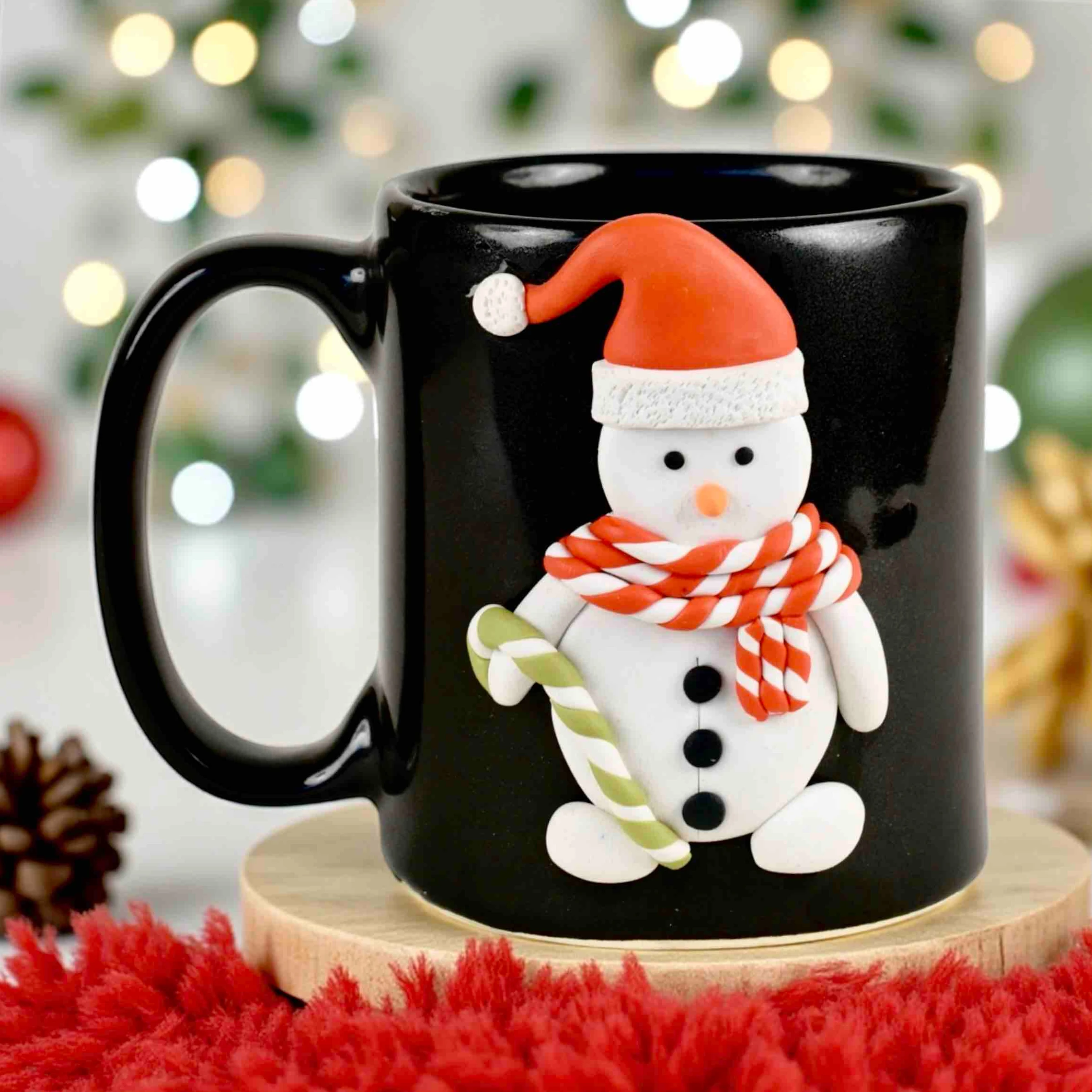 "Snowman Christmas Mug – Black Ceramic Festive Collection