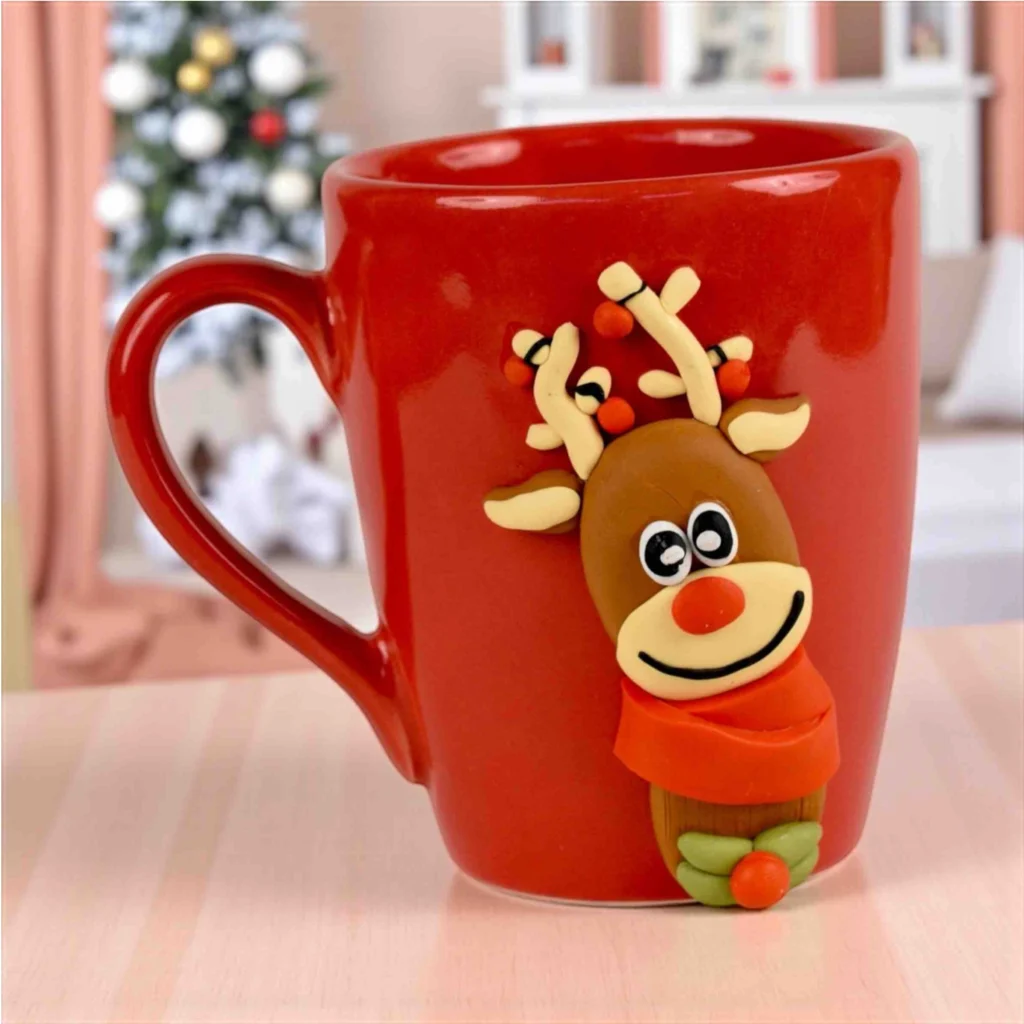 " Reindeer Christmas Gift Mug – Red Ceramic Holiday Edition