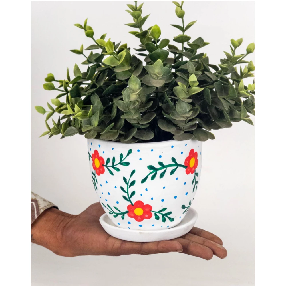 Folk Bloom Hand-Painted Ceramic Planter