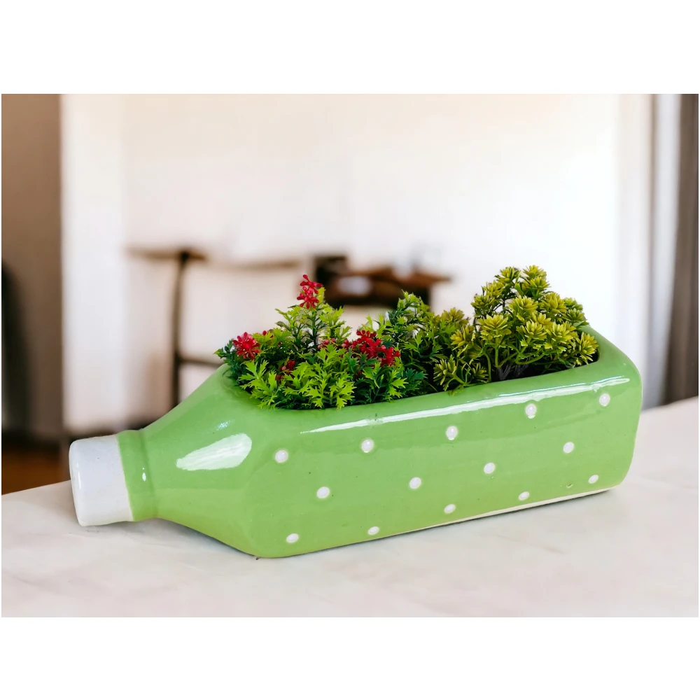 Polka Bottle Ceramic Planter