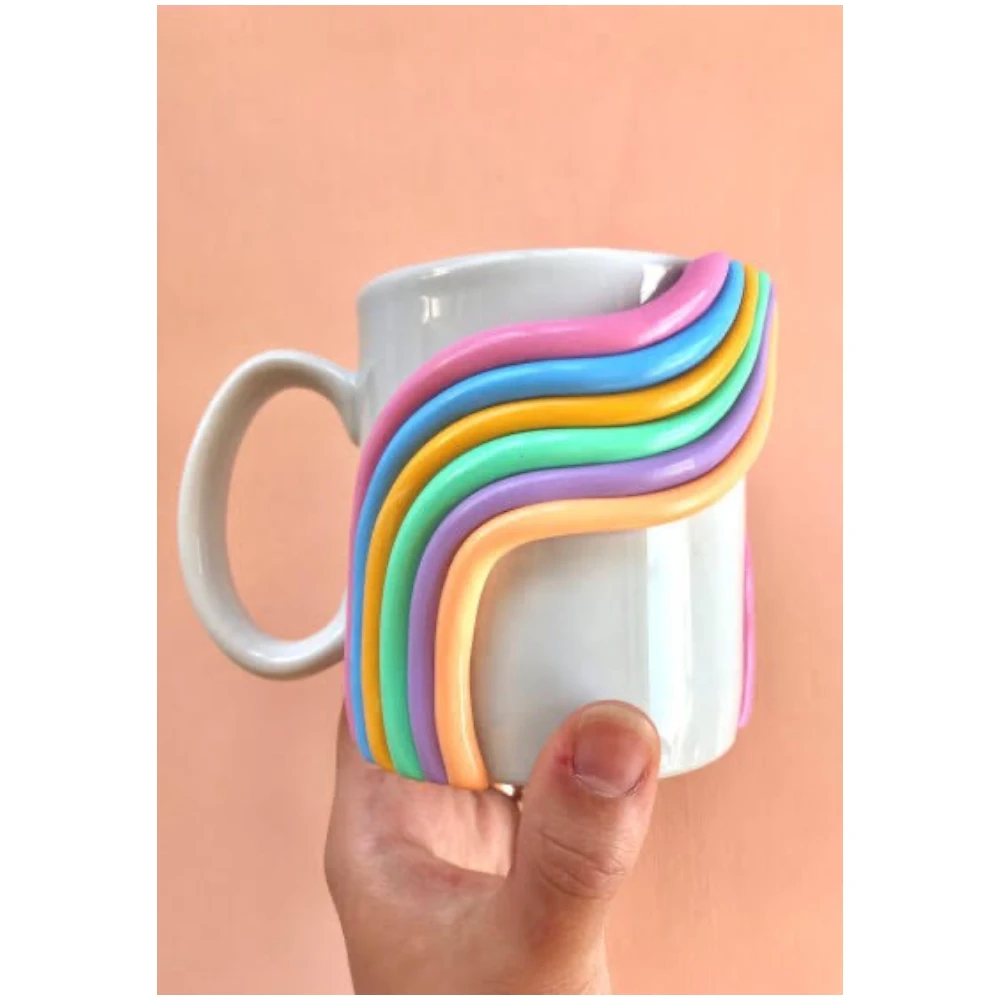 Handcrafted Rainbow Ceramic Mug – Colorful 3D Arc Coffee Cup