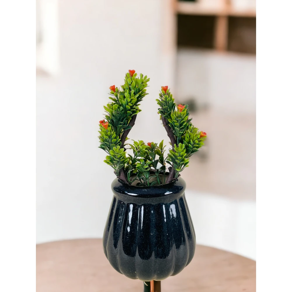 Midnight Fluted Ceramic Planter