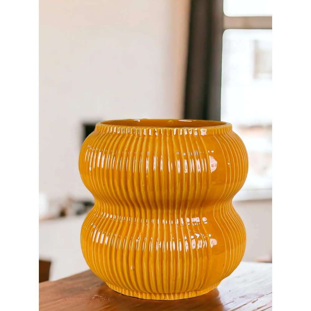 Sunburst Ribbed Ceramic Planter