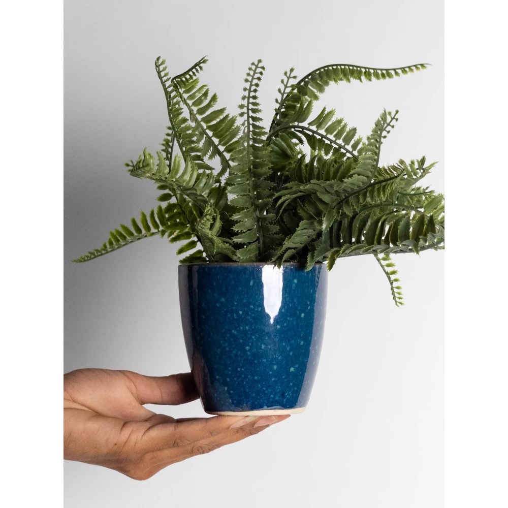 Ocean Blue Speckled Ceramic Planter