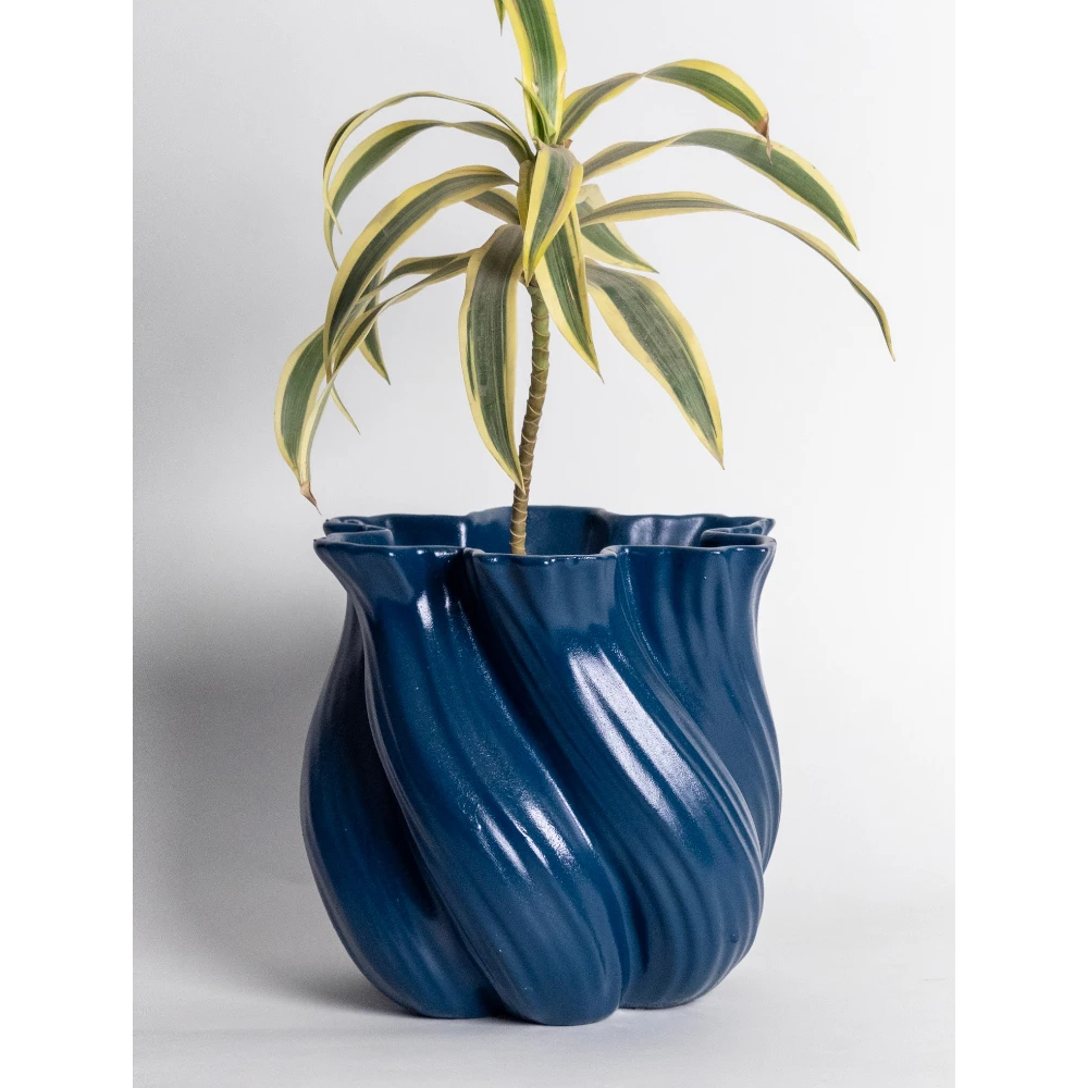 Midnight Blue Spiral Ceramic Planter