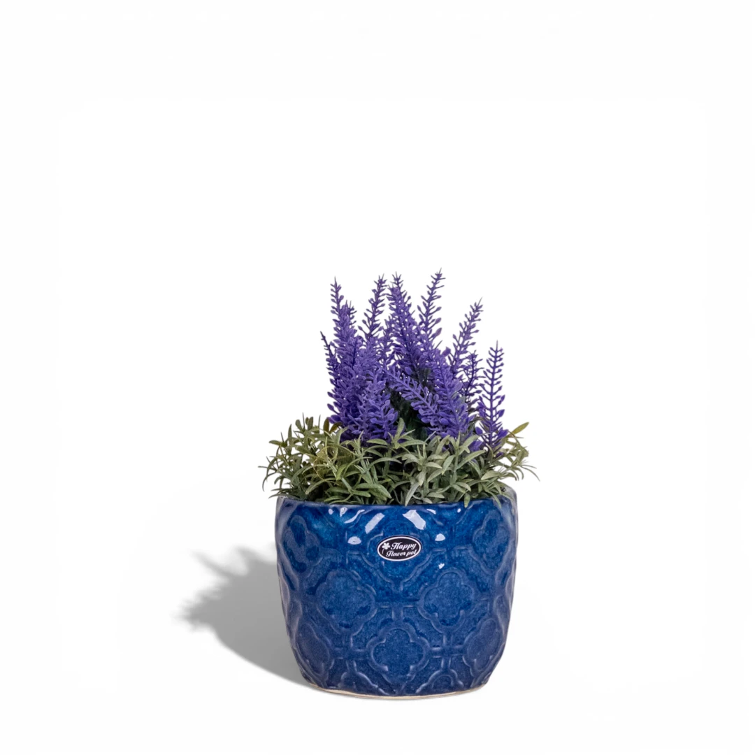 Royal Blue Embossed Ceramic Planter