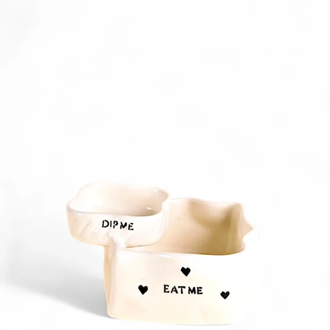 “Eat Me, Dip Me” Dual Ceramic Snack Bowl