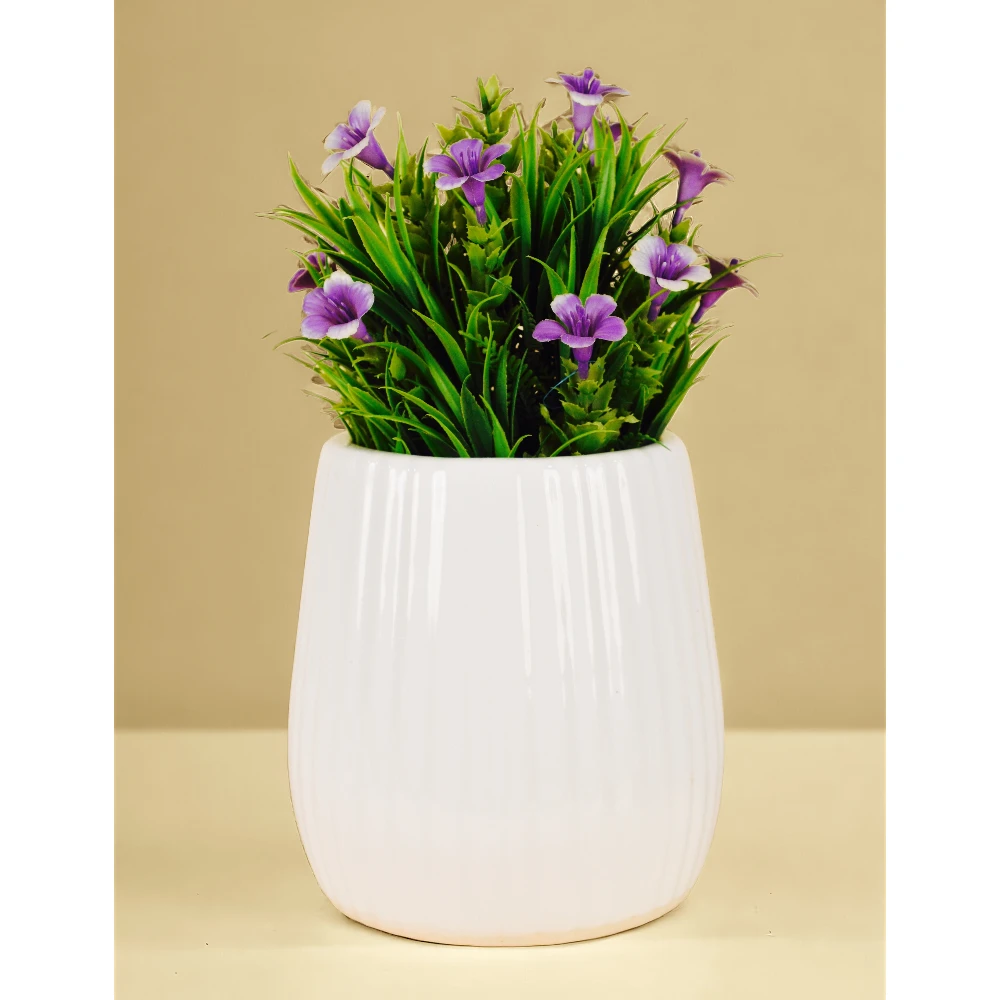 White Vertical-Line Pot