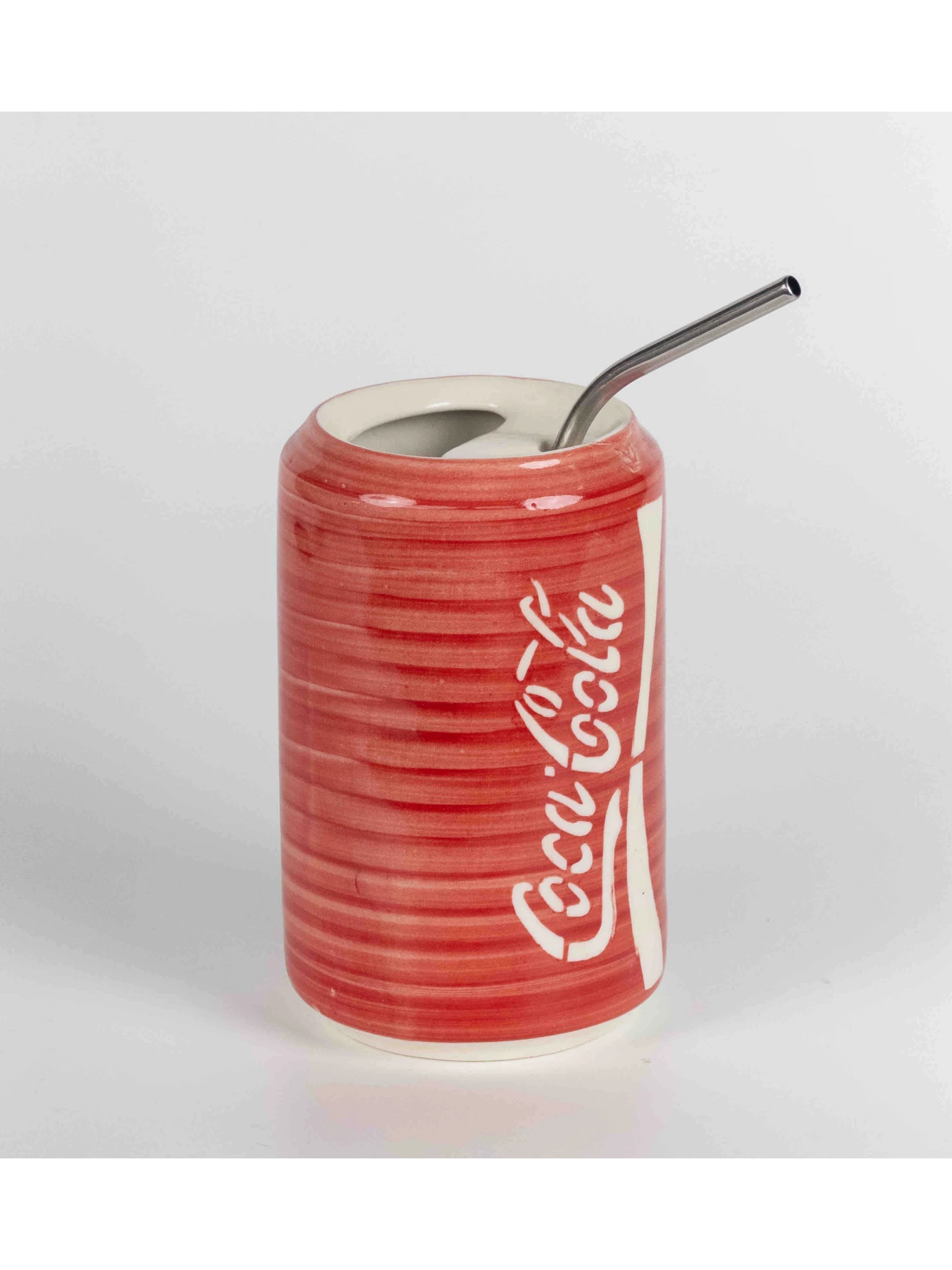 Red Ceramic Coca-Cola Style Tumbler with Stainless Steel Straw