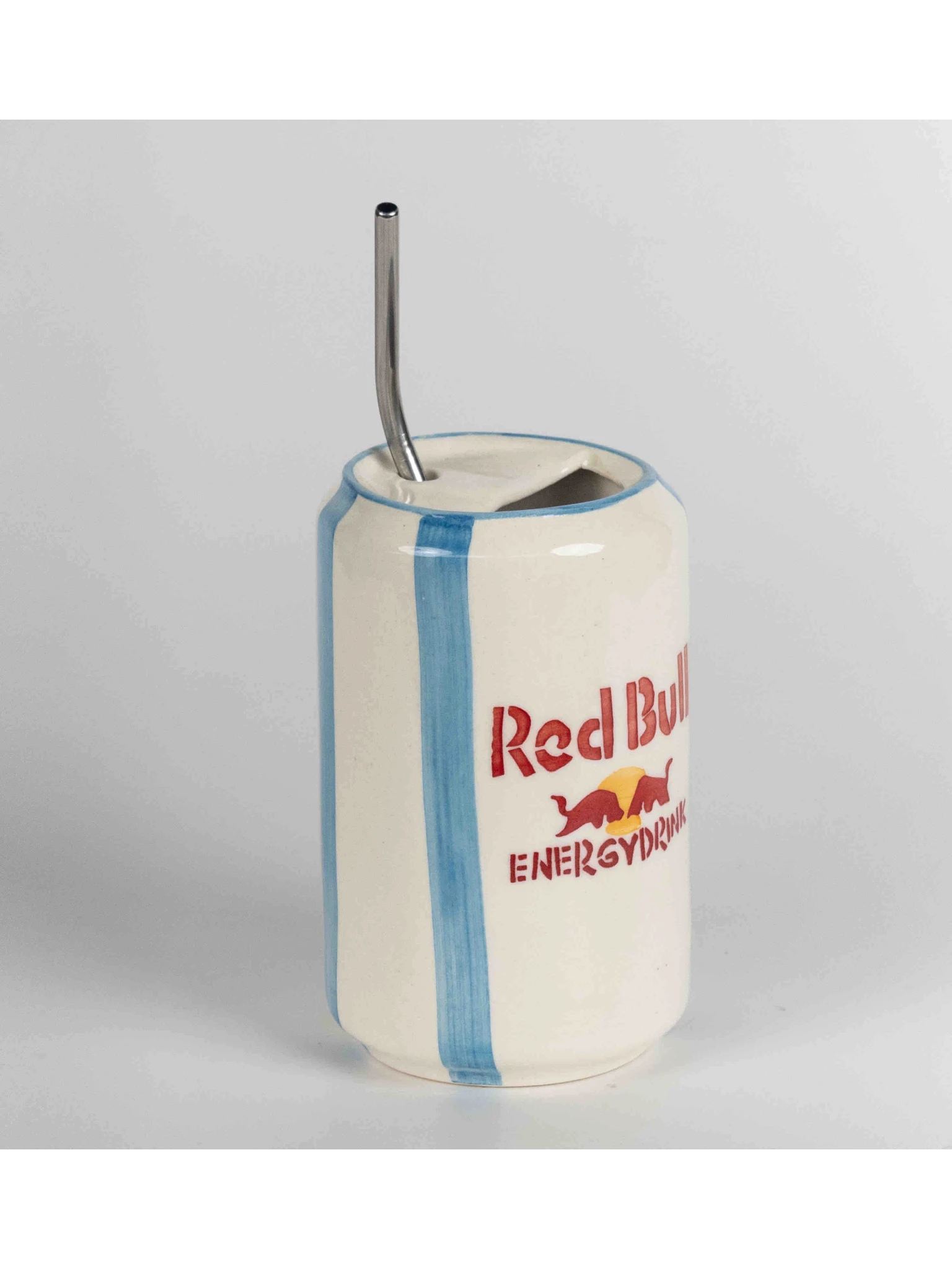Ceramic Energy Drink Can Mug with Stainless Steel Straw