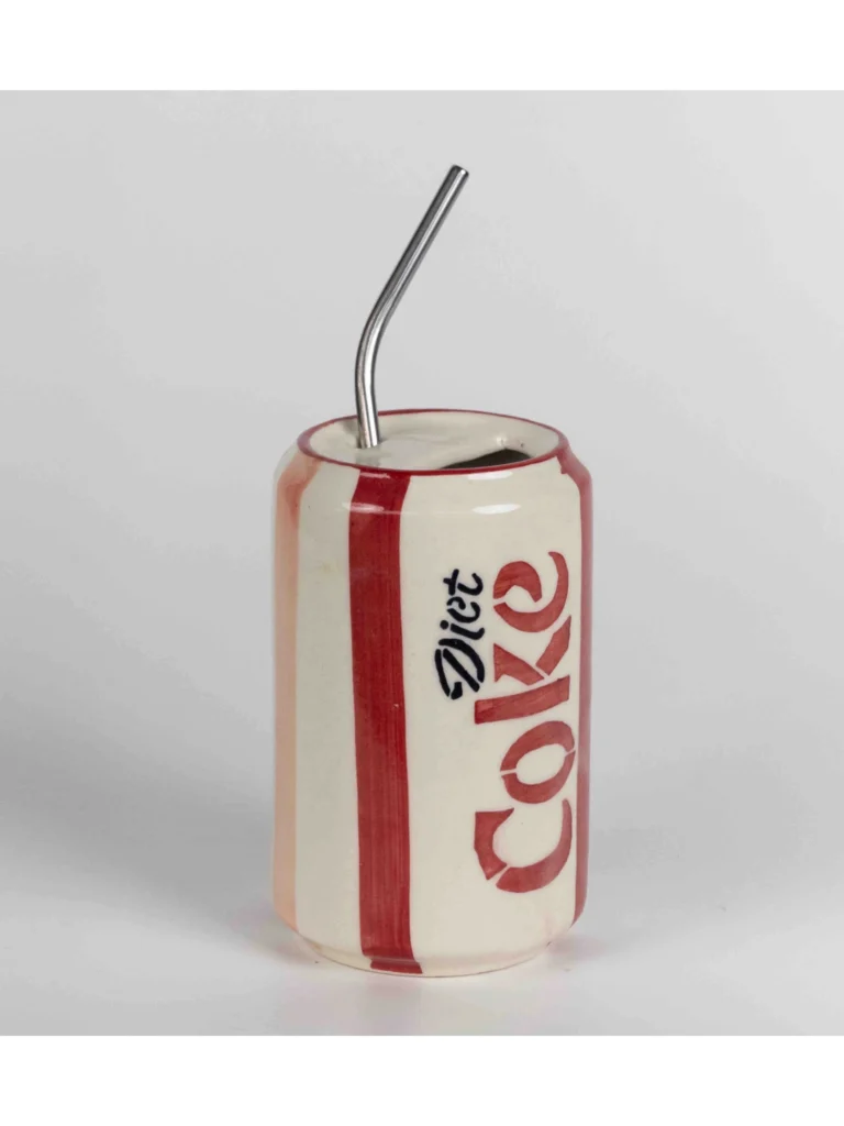 Retro Cola Diet Ceramic Can Mug with Stainless Steel Straw