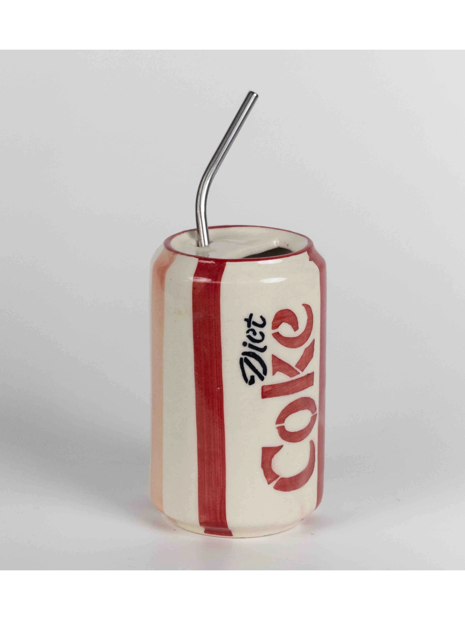 Retro Cola Diet Ceramic Can Mug with Stainless Steel Straw