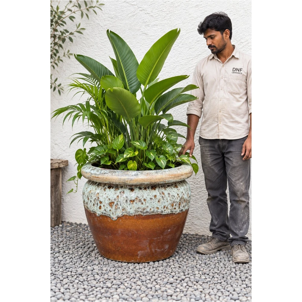 Rustic Reactive Glaze Ceramic Planter – Large Outdoor Pot