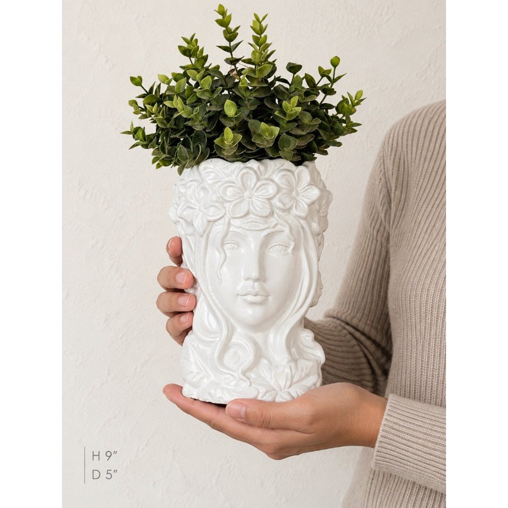 White Floral Face Ceramic Vase