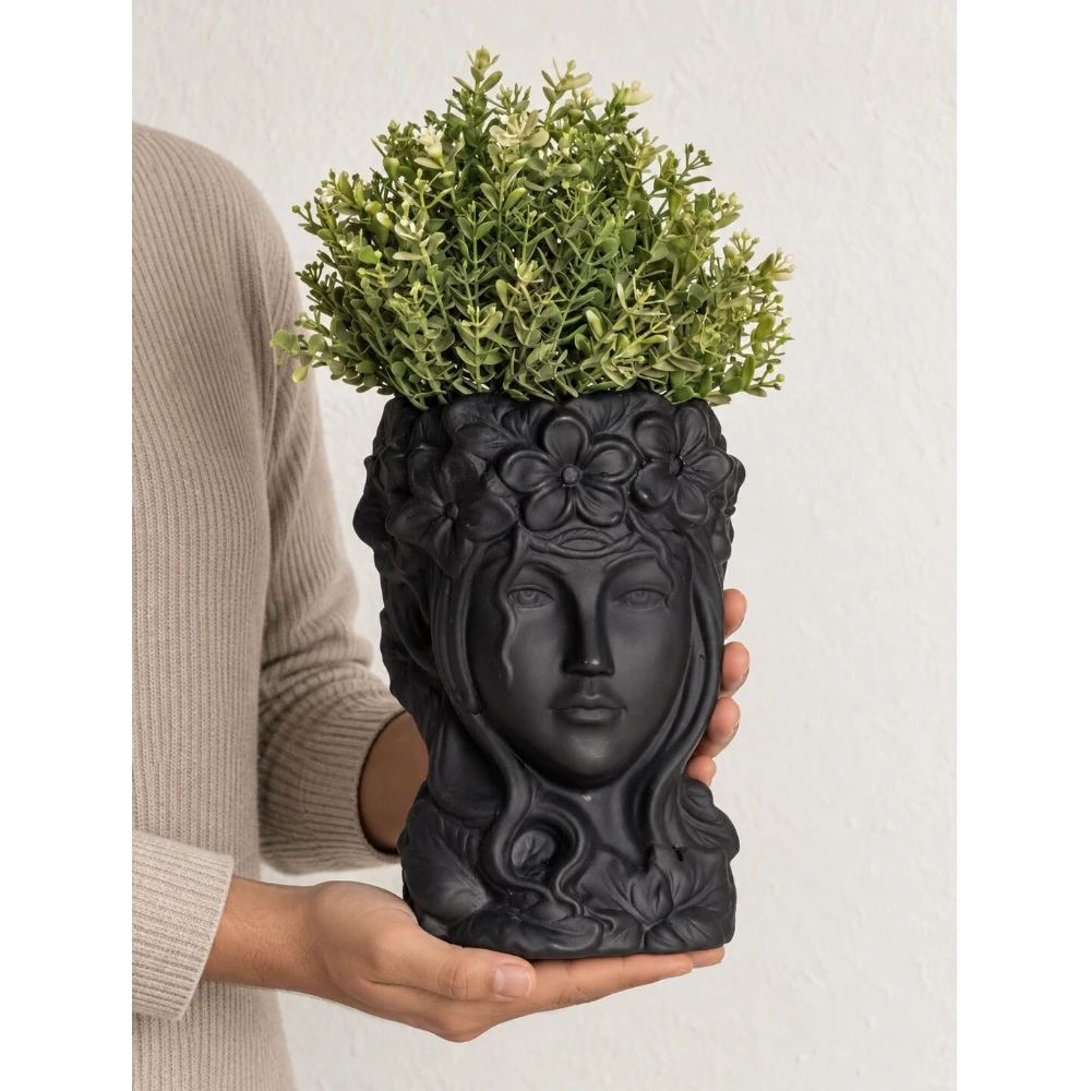 Black Floral Face Ceramic Vase