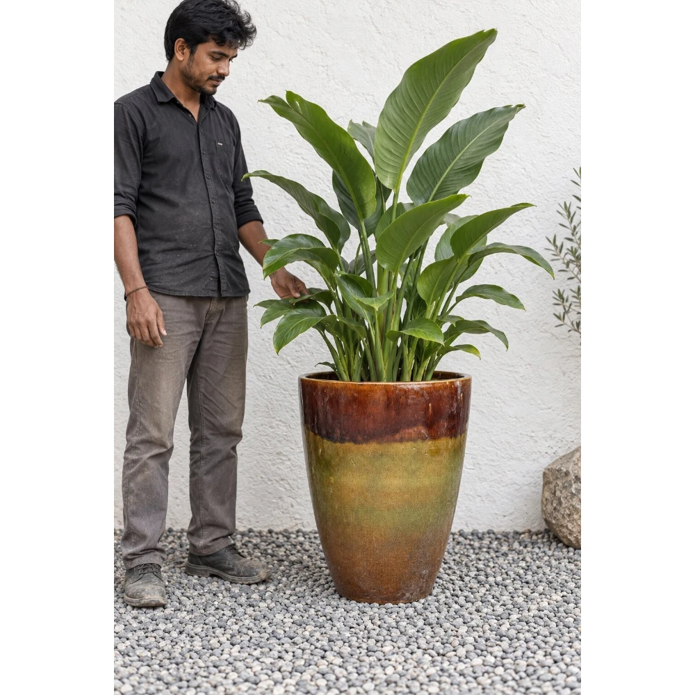 Rustic Two-Tone Glazed Ceramic Planter