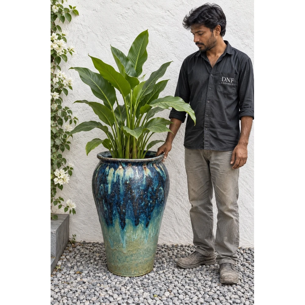 Blue & Turquoise Drip Glaze Ceramic Planter